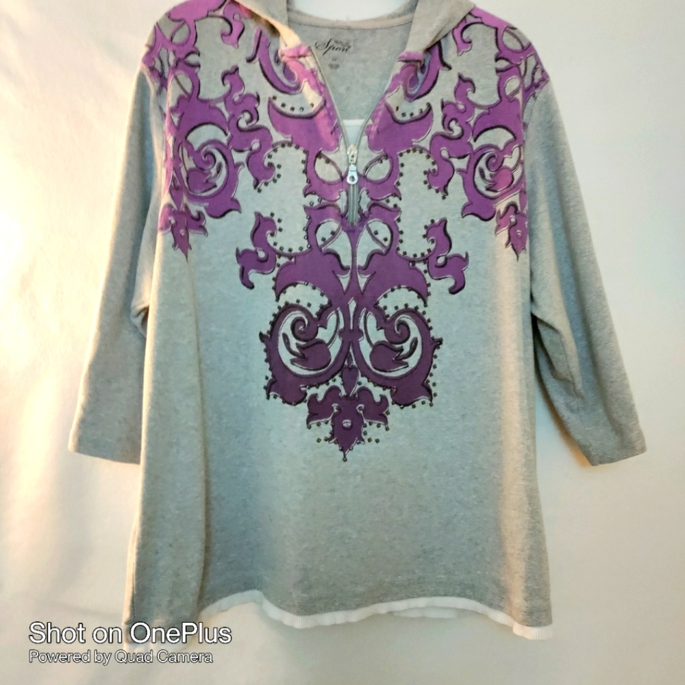 Sport by style & co XXL hoodie purple color floral jacket active wear 2XL Cotton